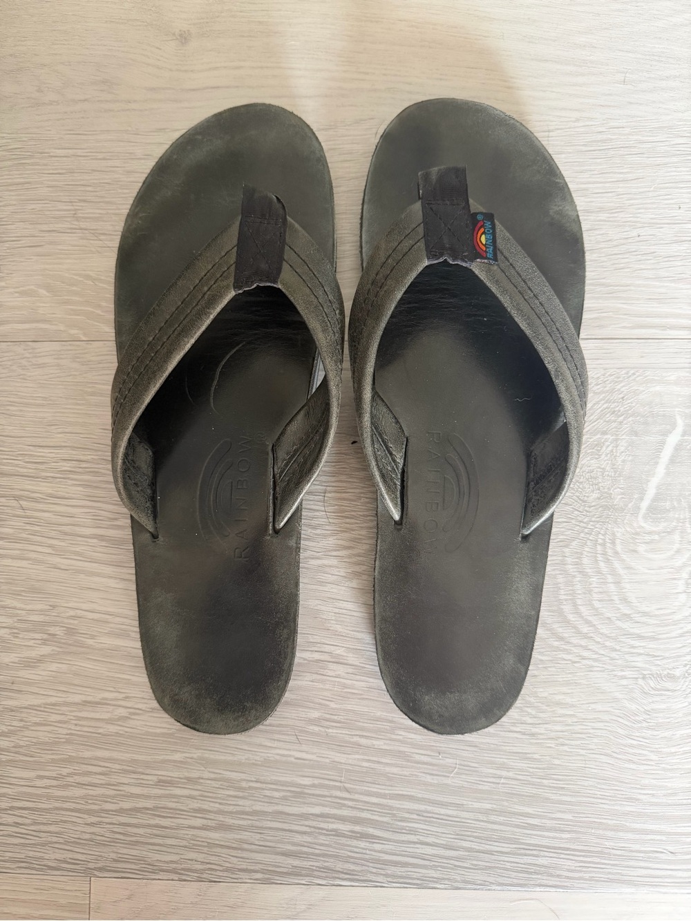 Rainbow woMen’s Black Leather Flip Flops with Signature Tab